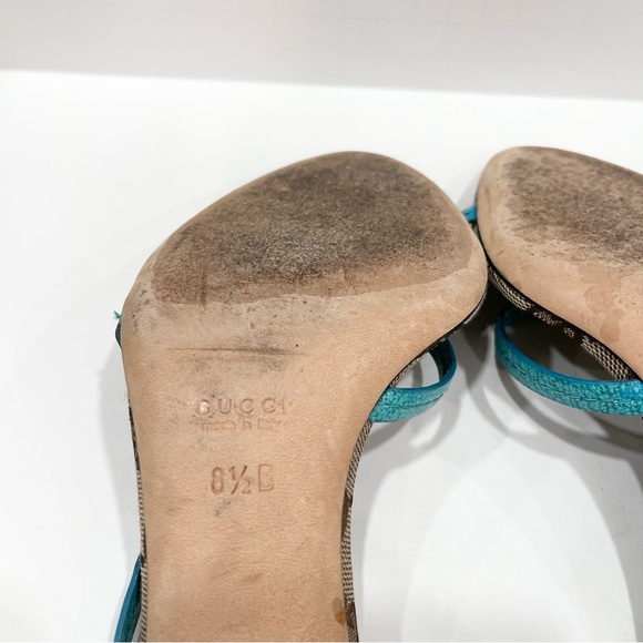 Gucci GG Logo Monogram Turquoise Strappy Heels - Picture 7 of 7